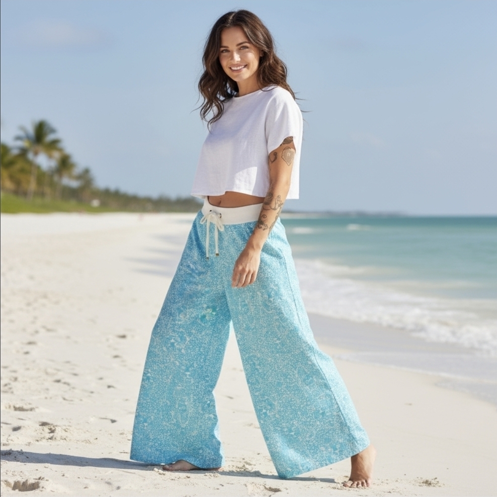 Lilly Pulitzer ✦ Linen Palazzo Beach Pants ✦ Shorely Blue Ice Cake Wide Leg XS - Picture 3 of 12